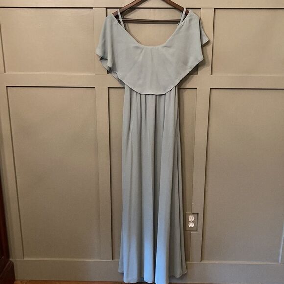 𝅺SHOW Me Your Mumu Caitlin Ruffle Maxi Dress in Silver Sage Crisp Size Small - Picture 8 of 12